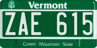 VT license plate ZAE615