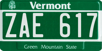 VT license plate ZAE617