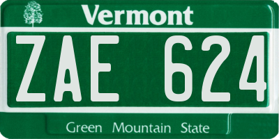 VT license plate ZAE624