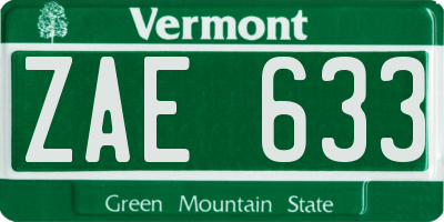 VT license plate ZAE633