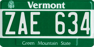 VT license plate ZAE634