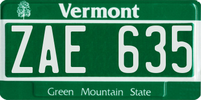 VT license plate ZAE635