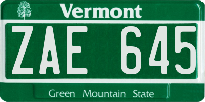 VT license plate ZAE645