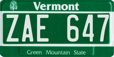 VT license plate ZAE647