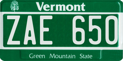 VT license plate ZAE650