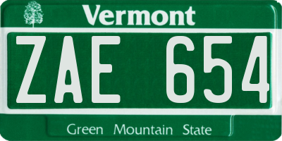 VT license plate ZAE654