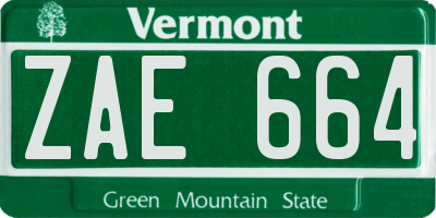 VT license plate ZAE664
