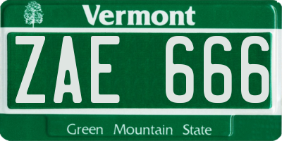 VT license plate ZAE666