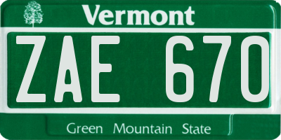 VT license plate ZAE670