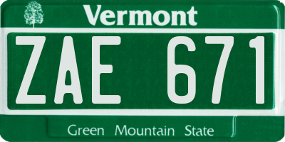 VT license plate ZAE671