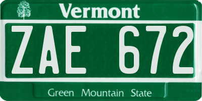 VT license plate ZAE672