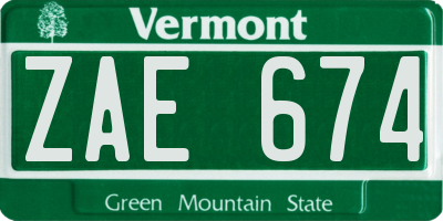 VT license plate ZAE674