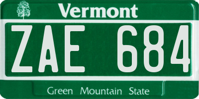 VT license plate ZAE684