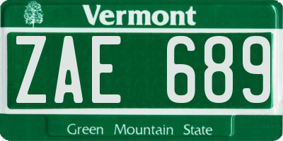 VT license plate ZAE689