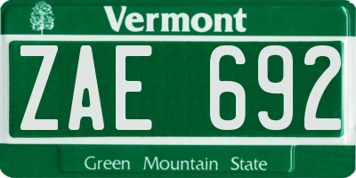 VT license plate ZAE692