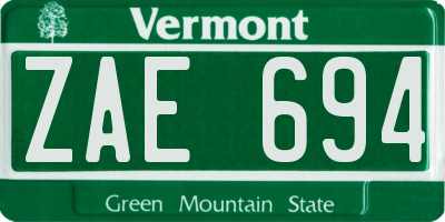 VT license plate ZAE694