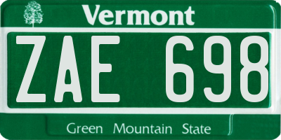 VT license plate ZAE698