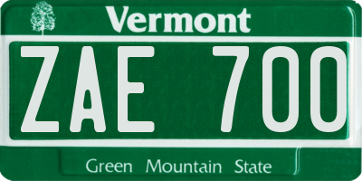 VT license plate ZAE700