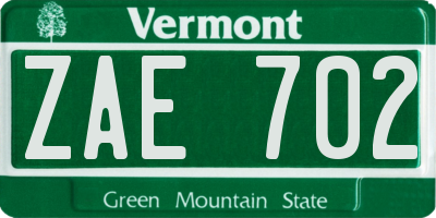 VT license plate ZAE702