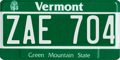 VT license plate ZAE704
