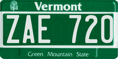 VT license plate ZAE720