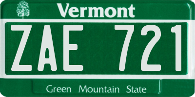 VT license plate ZAE721