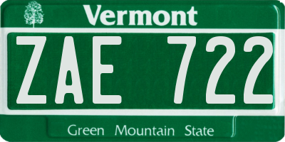 VT license plate ZAE722