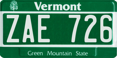 VT license plate ZAE726