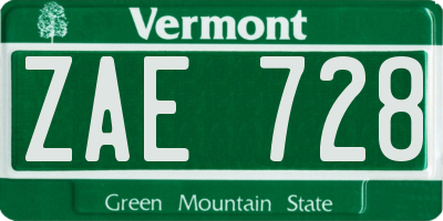 VT license plate ZAE728
