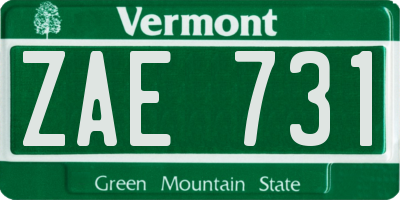 VT license plate ZAE731
