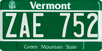 VT license plate ZAE752