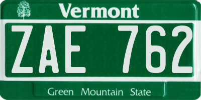 VT license plate ZAE762