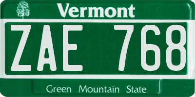VT license plate ZAE768