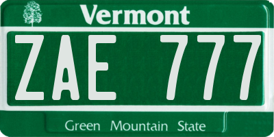 VT license plate ZAE777