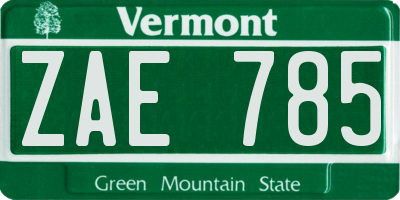 VT license plate ZAE785