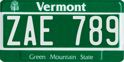 VT license plate ZAE789