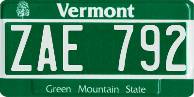 VT license plate ZAE792