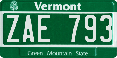 VT license plate ZAE793