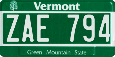 VT license plate ZAE794