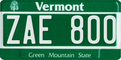 VT license plate ZAE800