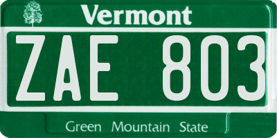 VT license plate ZAE803