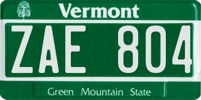 VT license plate ZAE804