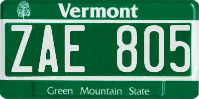 VT license plate ZAE805