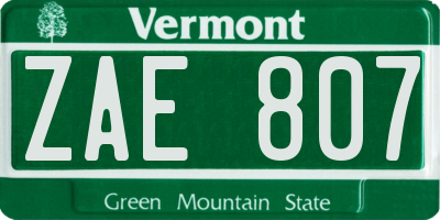VT license plate ZAE807