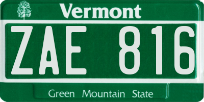 VT license plate ZAE816