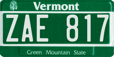 VT license plate ZAE817
