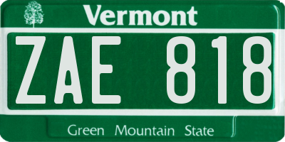 VT license plate ZAE818