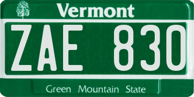 VT license plate ZAE830