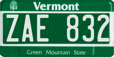 VT license plate ZAE832