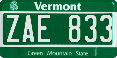 VT license plate ZAE833